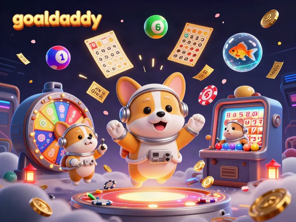Experience goaldaddy's captivating gaming scene with an astronaut corgi in a casino atmosphere.