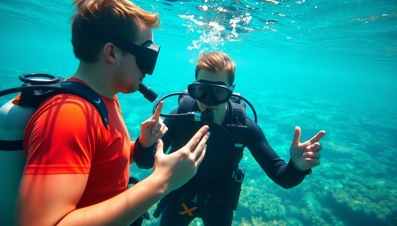 Tauch Ausbildung Anleitung durch einen professionellen Tauchlehrer in klarem Wasser.
