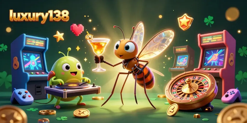 Menang dengan luxury138 sambil bermain mesin slot dalam ilustrasi kasino yang meriah.