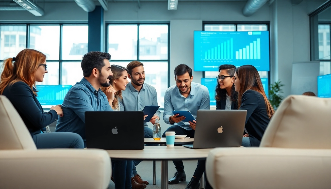 Engaging team focused on online marketing edmonton strategies in a collaborative workspace.