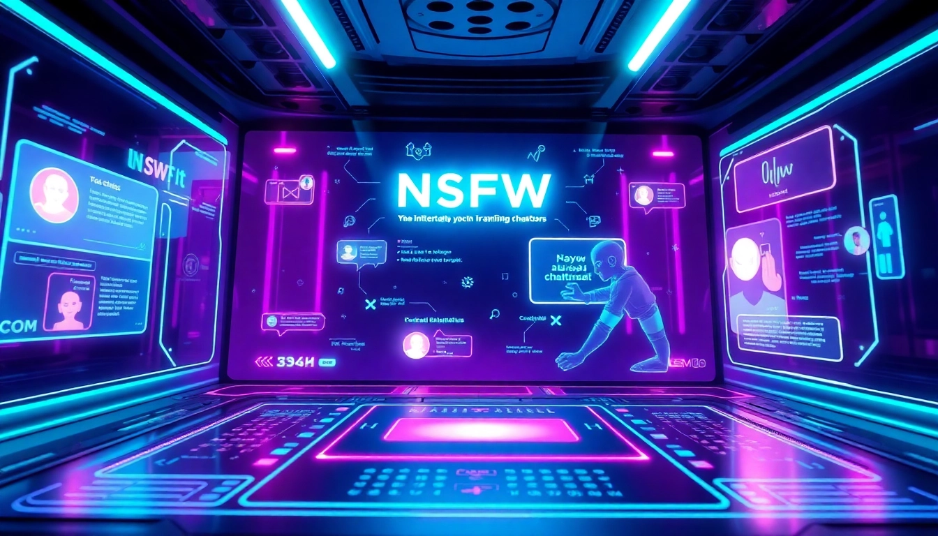 Engaging NSFW AI chat in a futuristic digital interface environment with playful avatars.
