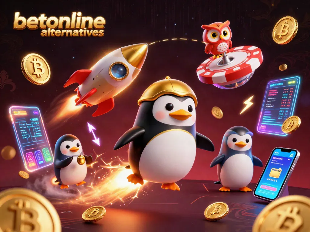 Discover betonline alternatives through a vibrant, action-filled casino-themed digital illustration.