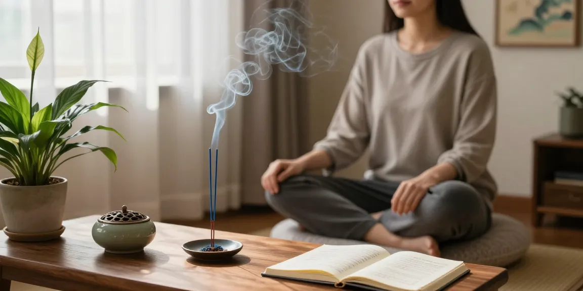 Serene space with liquid blue incense enhancing calm meditation atmosphere.