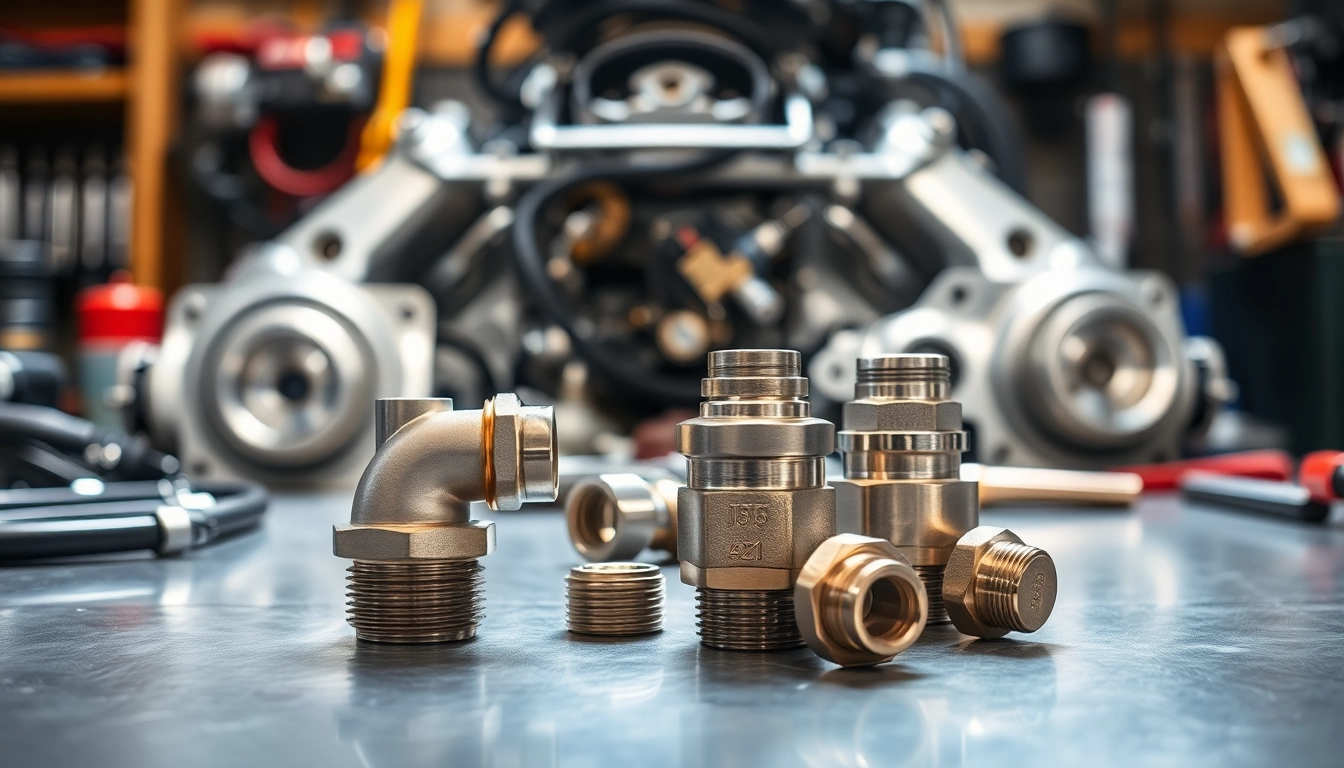 Explore EFI fuel system fittings showcased on a workshop table, emphasizing quality and craftsmanship.