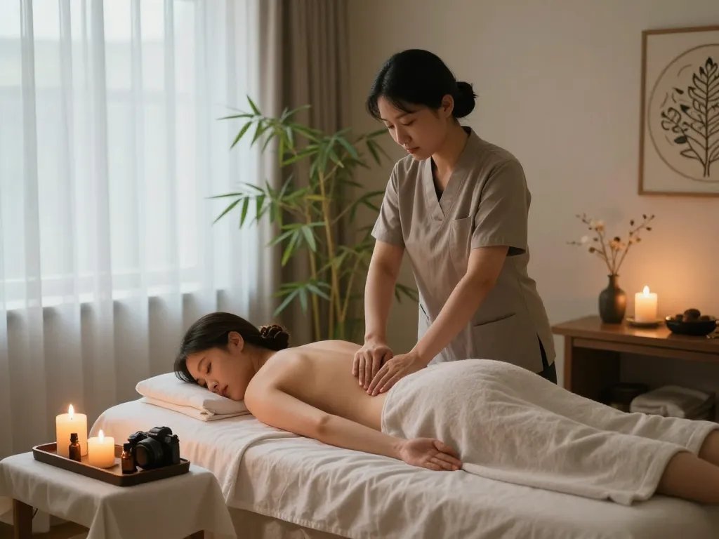 Tranquil 치평동마사지 session in a serene spa atmosphere.