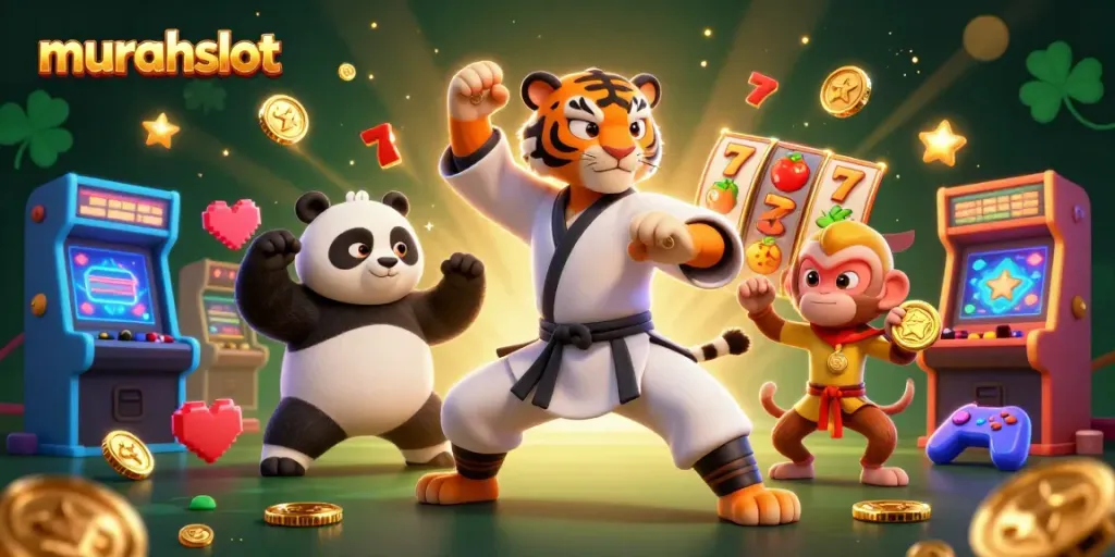 Gambaran slot modern dan simbol keberuntungan dalam ilustrasi menarik murahslot.