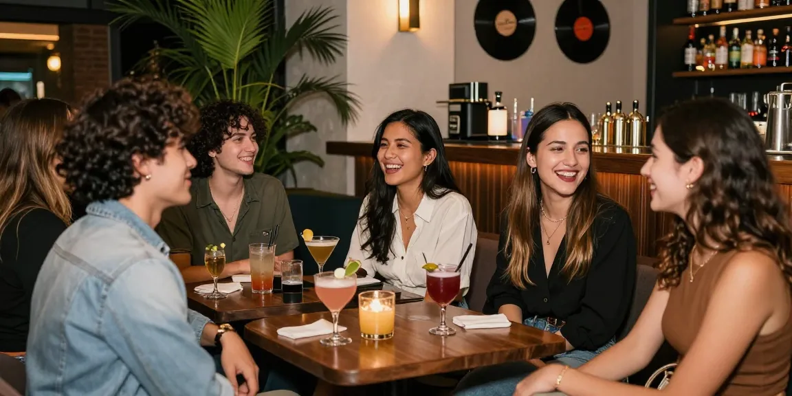 Nhóm bạn trẻ thưởng thức dịch vụ gái gọi trong không khí vui vẻ tại quán bar.