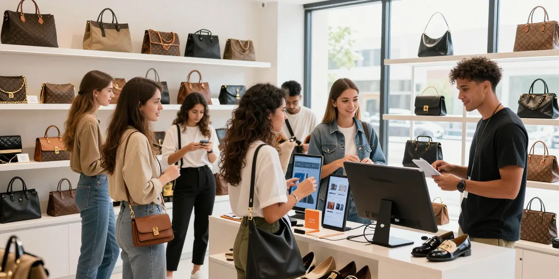 Shopping experience at a 레플리카 사이트 featuring luxury products in a vibrant retail setting.