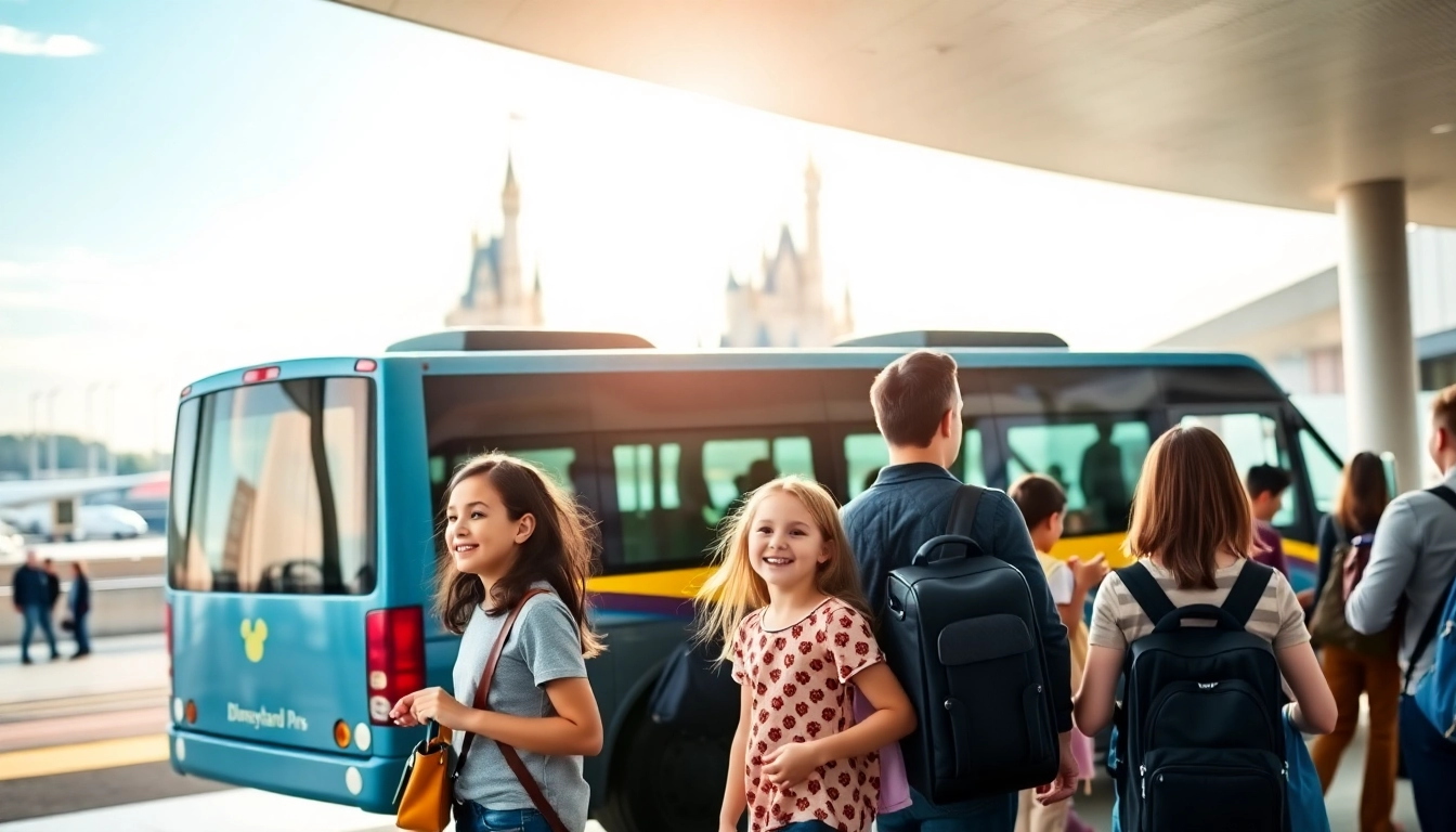 Experience Disneyland Paris airport transfer services with smiles and convenient bus boarding.