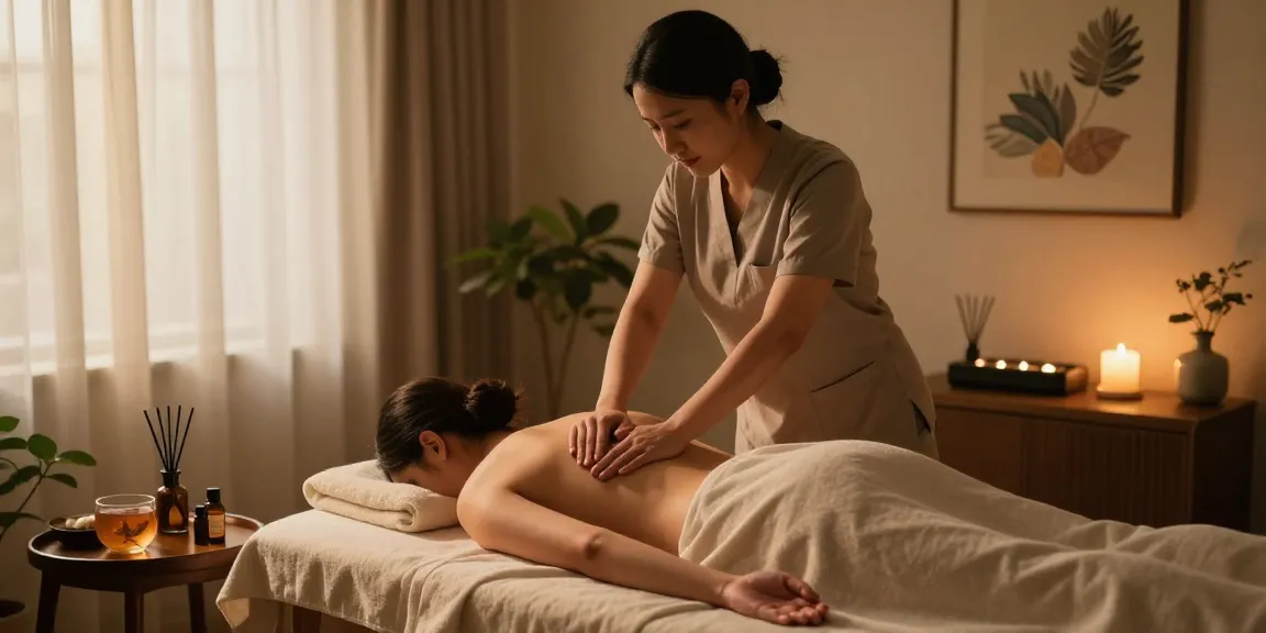 Relaxing 마사지 therapy session with a therapist providing treatment in a serene wellness studio