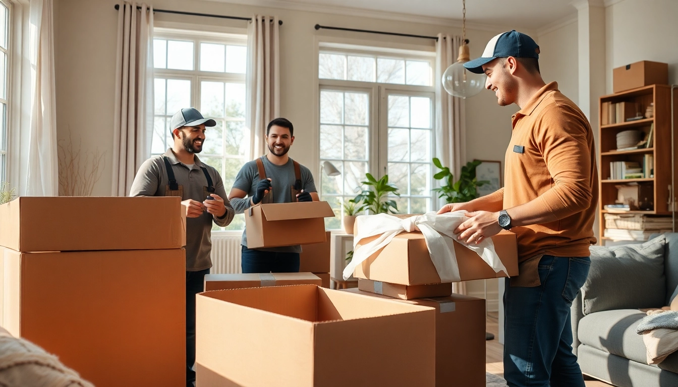 Movers in Boston efficiently packing household items in a professional, organized manner.