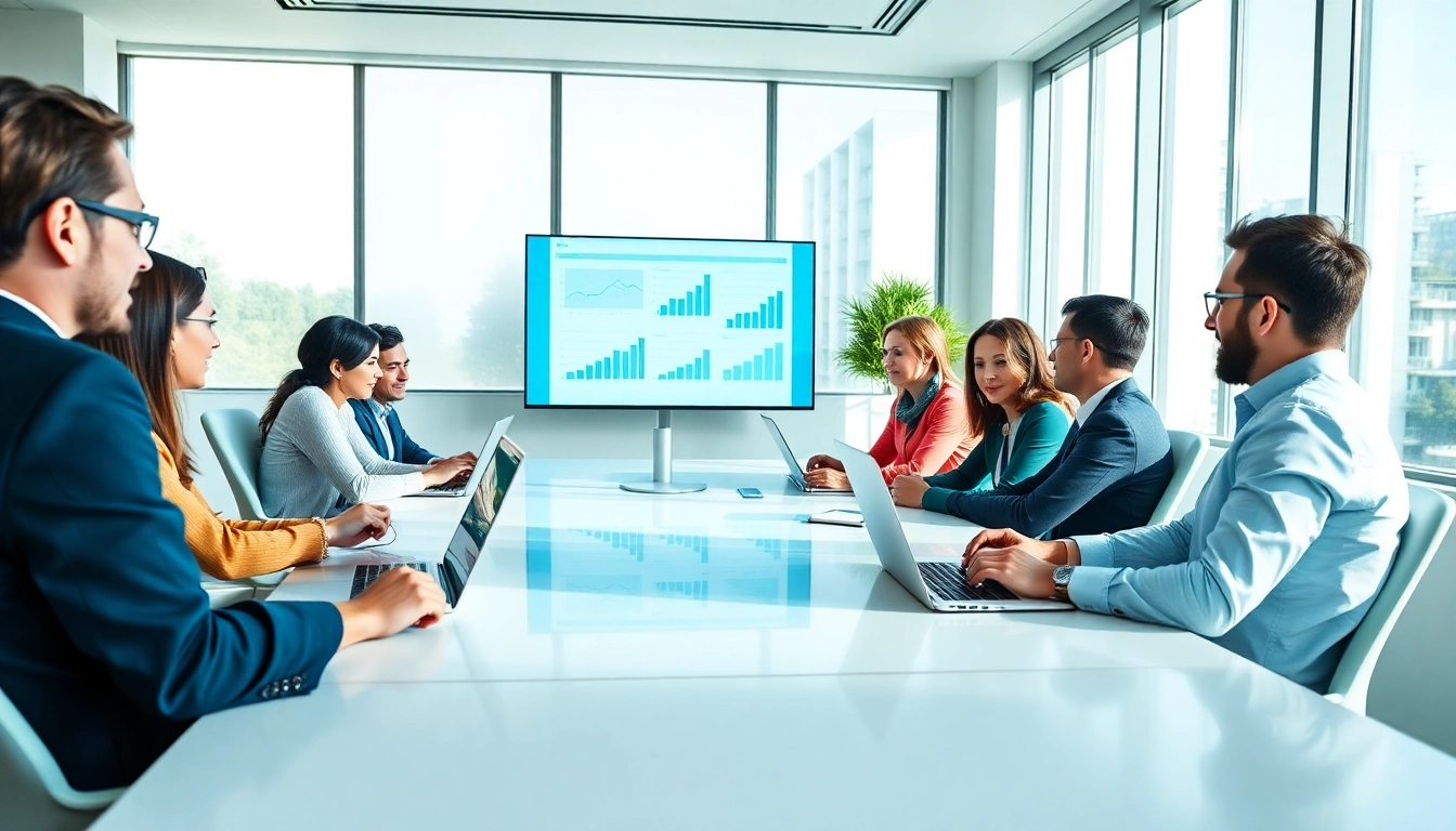 Strategische Besprechung einer SEO Agentur, Teamarbeit in modernem Büro.