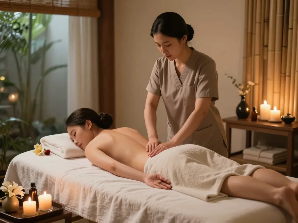 차분한 스파 환경에서의 편안한 동대문스웨디시 마사지 치료 세션.
