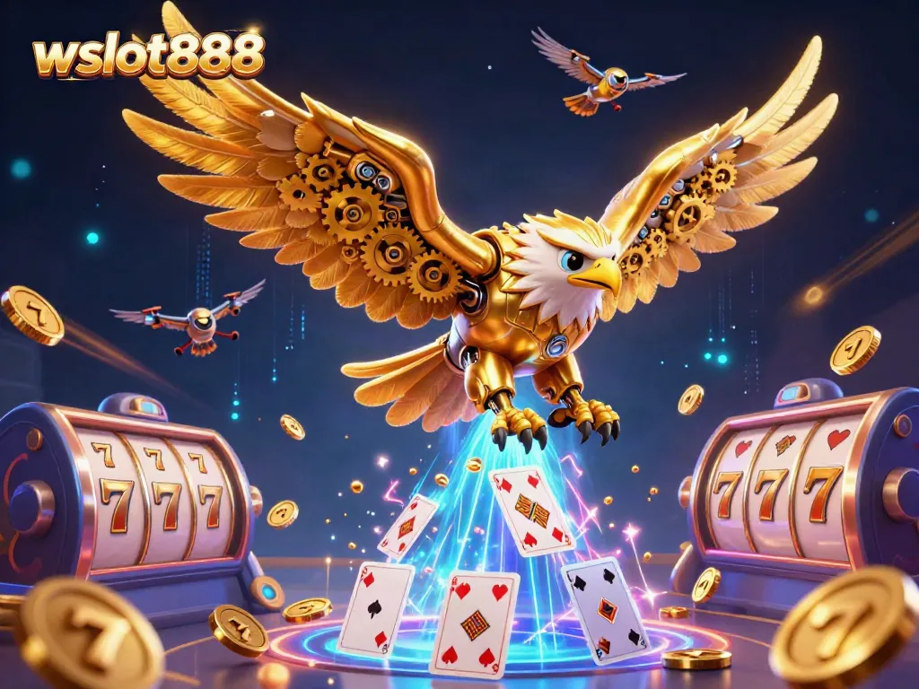 Gambarkan keseruan di wslot888 dengan gulungan slot dan jackpot berkilauan.