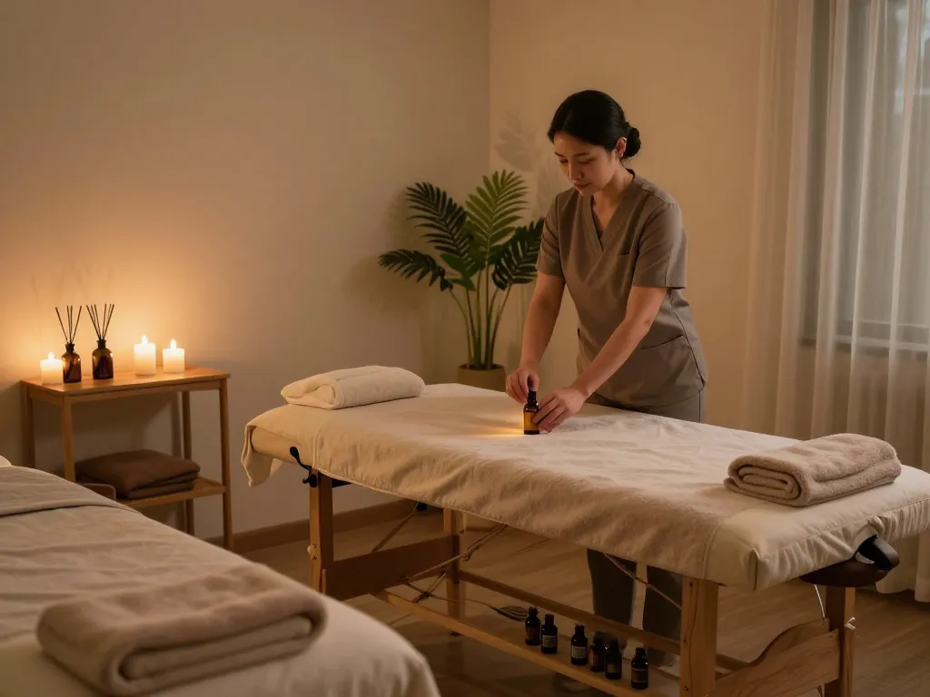 Calm massage therapy studio for 부전동마사지 with soothing ambiance and professional setup.