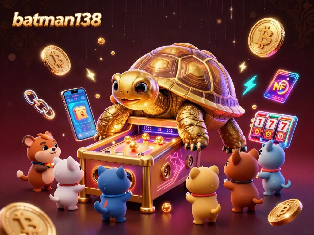 Engage in thrilling pinball action at batman138 with a golden tortoise in a vibrant casino atmosphere.