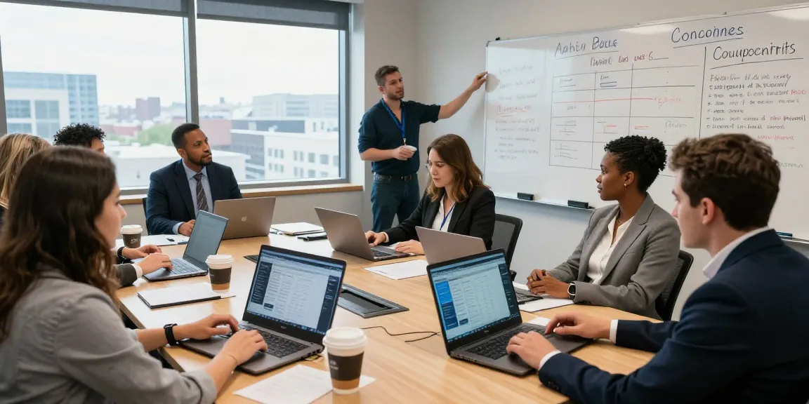 Strategic planning meeting on political crisis communications with diverse team analyzing voter data in a conference room.