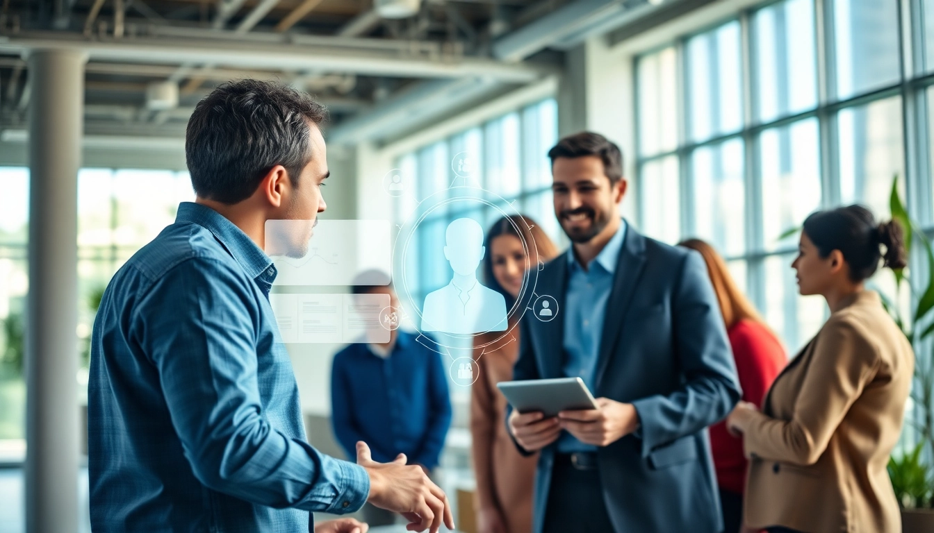Engaging visual of an enterprise assistant facilitating teamwork in a modern office