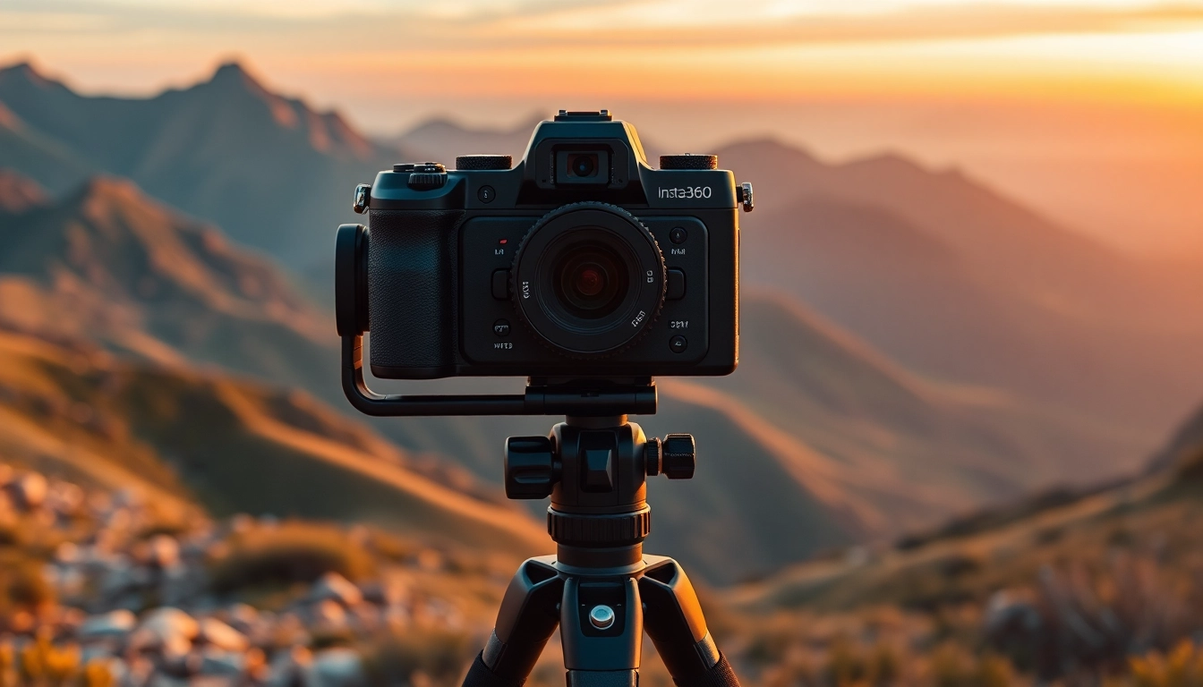 Capture stunning landscapes with the Insta360 X5 during sunset in a picturesque outdoor setting.
