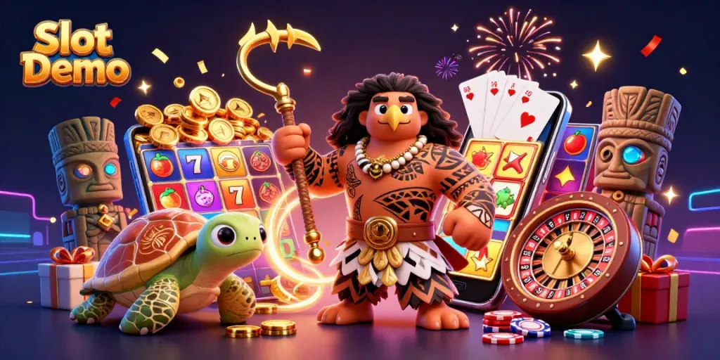 Spin the slot demo with vibrant reels and dynamic casino elements in a lively 3D scene.