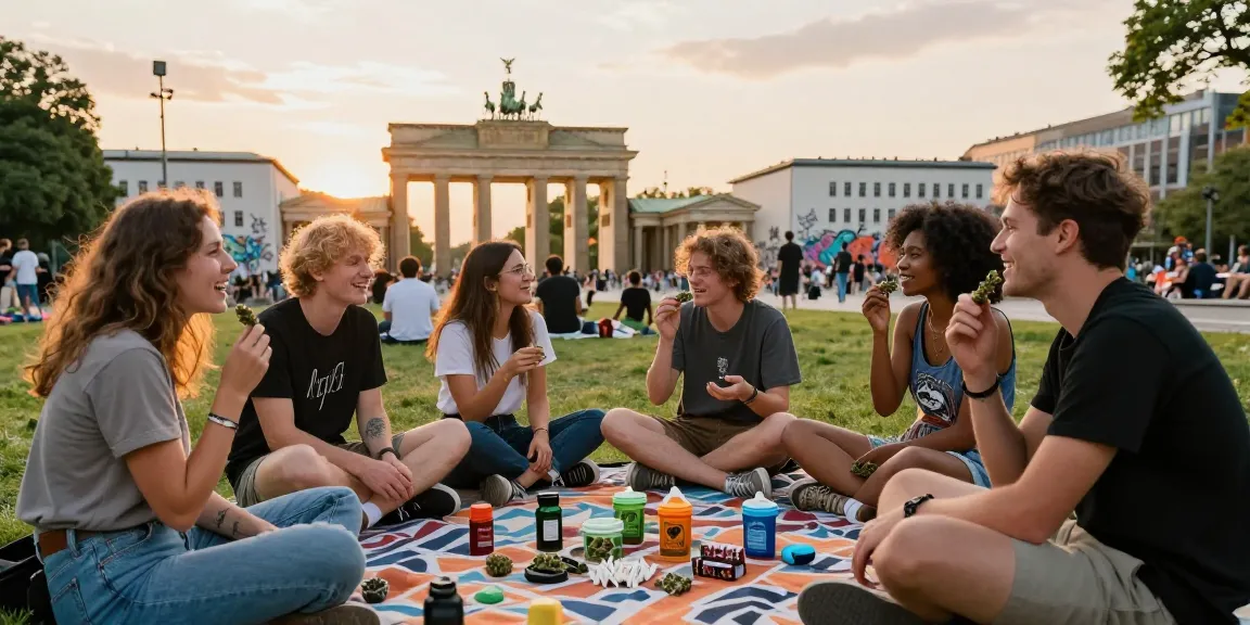 Is Weed Legal In Berlin? – Buying Weed In Berlin Guide scene with friends enjoying cannabis in a park.