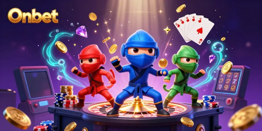 Experience the excitement of Onbet with ninja chameleons and dazzling casino elements.