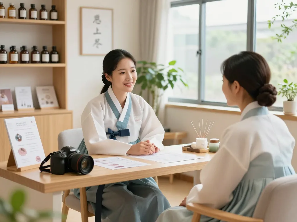 Consultation experience at 수원한의원 with herbal remedies and soothing atmosphere.