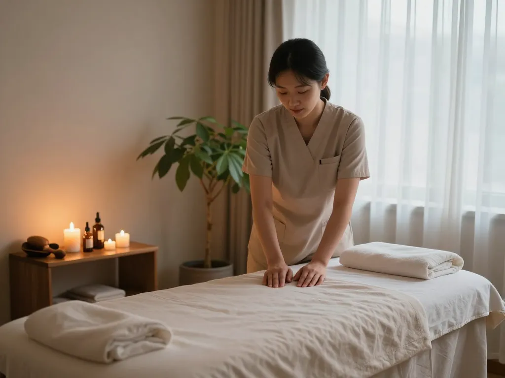 Relaxing massage therapy space for 논현동마사지 with soothing ambiance and professional setup.
