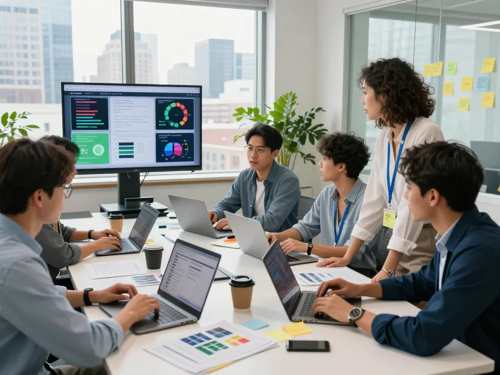 Collaboration among SEO professionals in New York SEO Services office