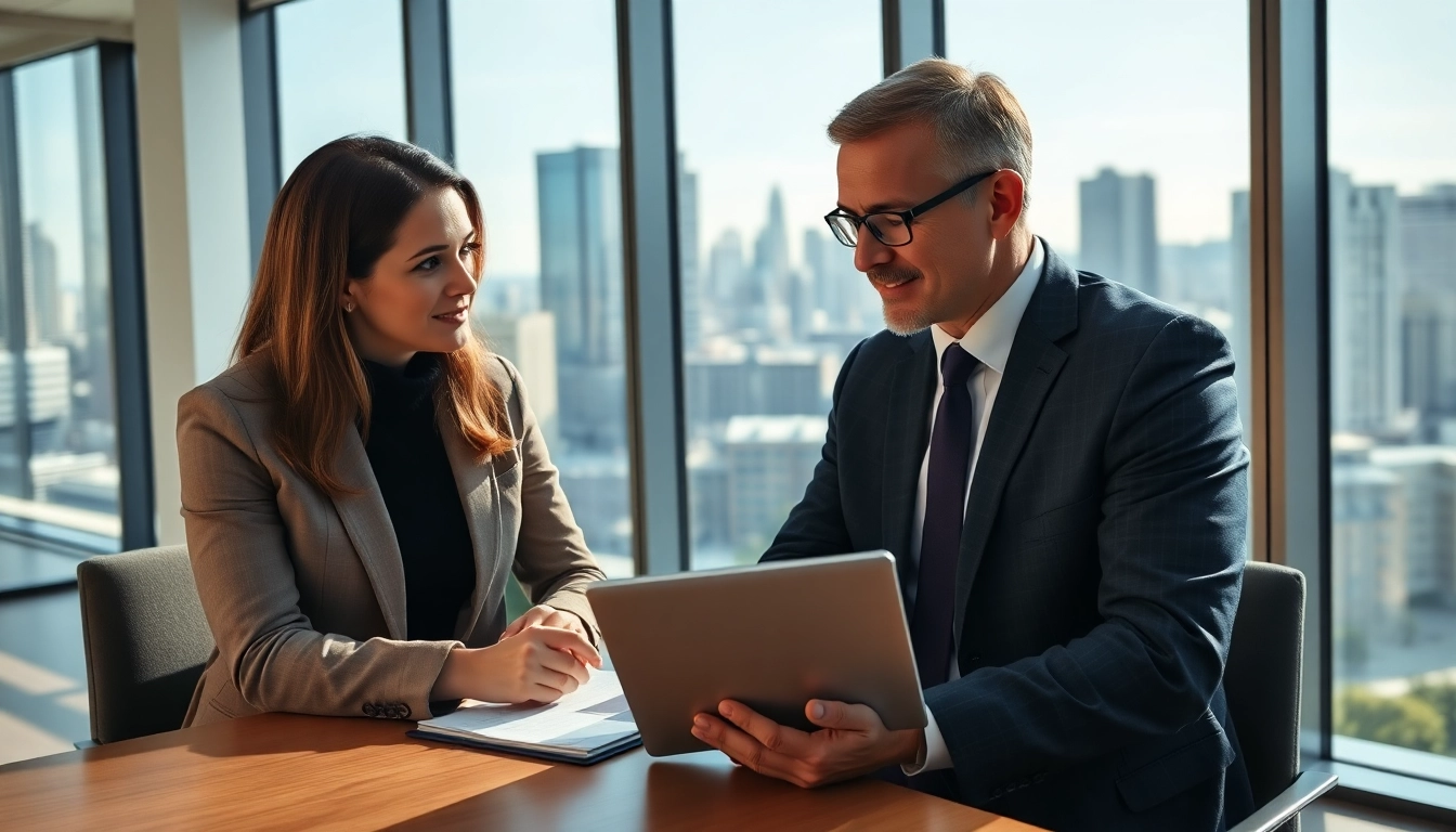 A professional eminent domain lawyer discussing legal matters with a client.