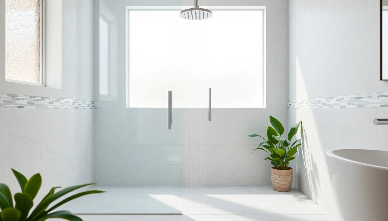Experience luxurious elegant showers au with this modern bathroom setting featuring a sleek glass enclosure.