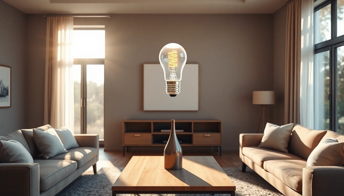Illuminate your space with a sleek LED A19 bulb, perfectly positioned in a stylish living room.