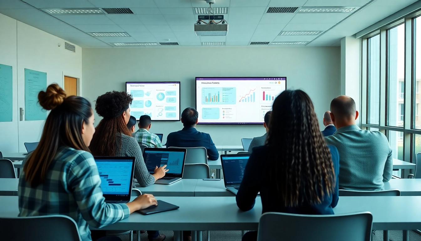 Fast insurance courses in a modern classroom with students engaged and learning
