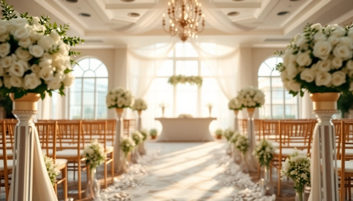 Capture a stunning Jacksonville Wedding Venue adorned with floral decorations and ambient lighting.