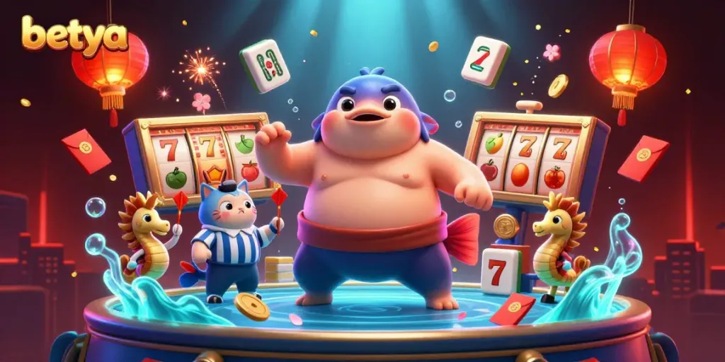 Experience vibrant casino fun with Betya's underwater gaming scene featuring a puffed-up fugu!