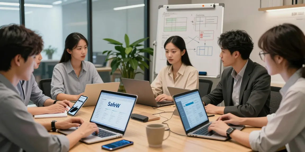 安全通讯平台SafeW在专业团队中的应用，展示团队成员协作的场景。