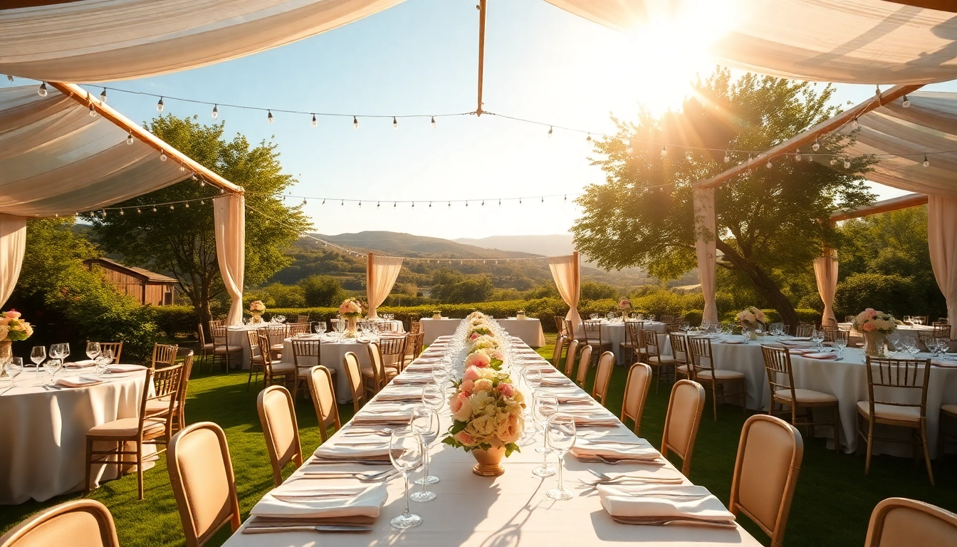 Set up for Clarksburg Wedding Venues featuring an elegant outdoor reception with floral décor.