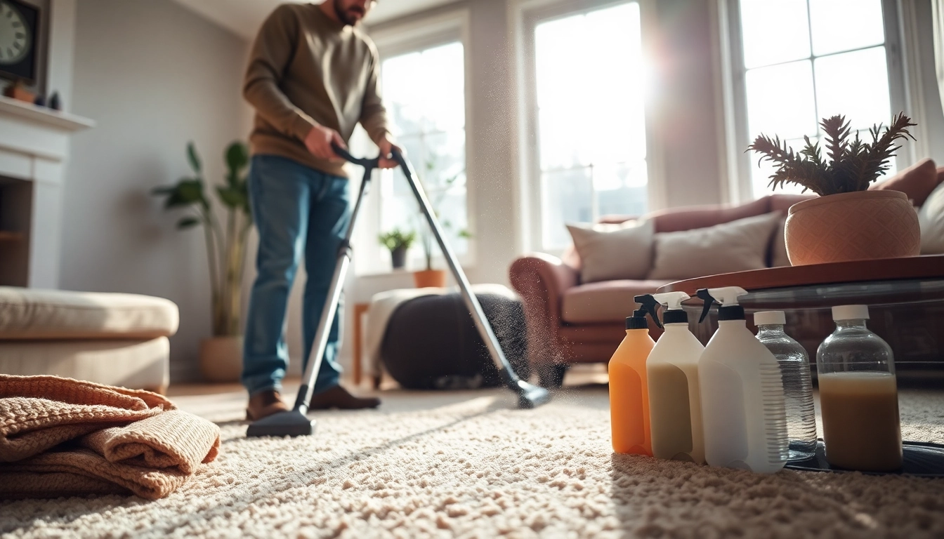 Local carpet cleaners effectively cleaning a vibrant, well-maintained carpet in a cozy living area.