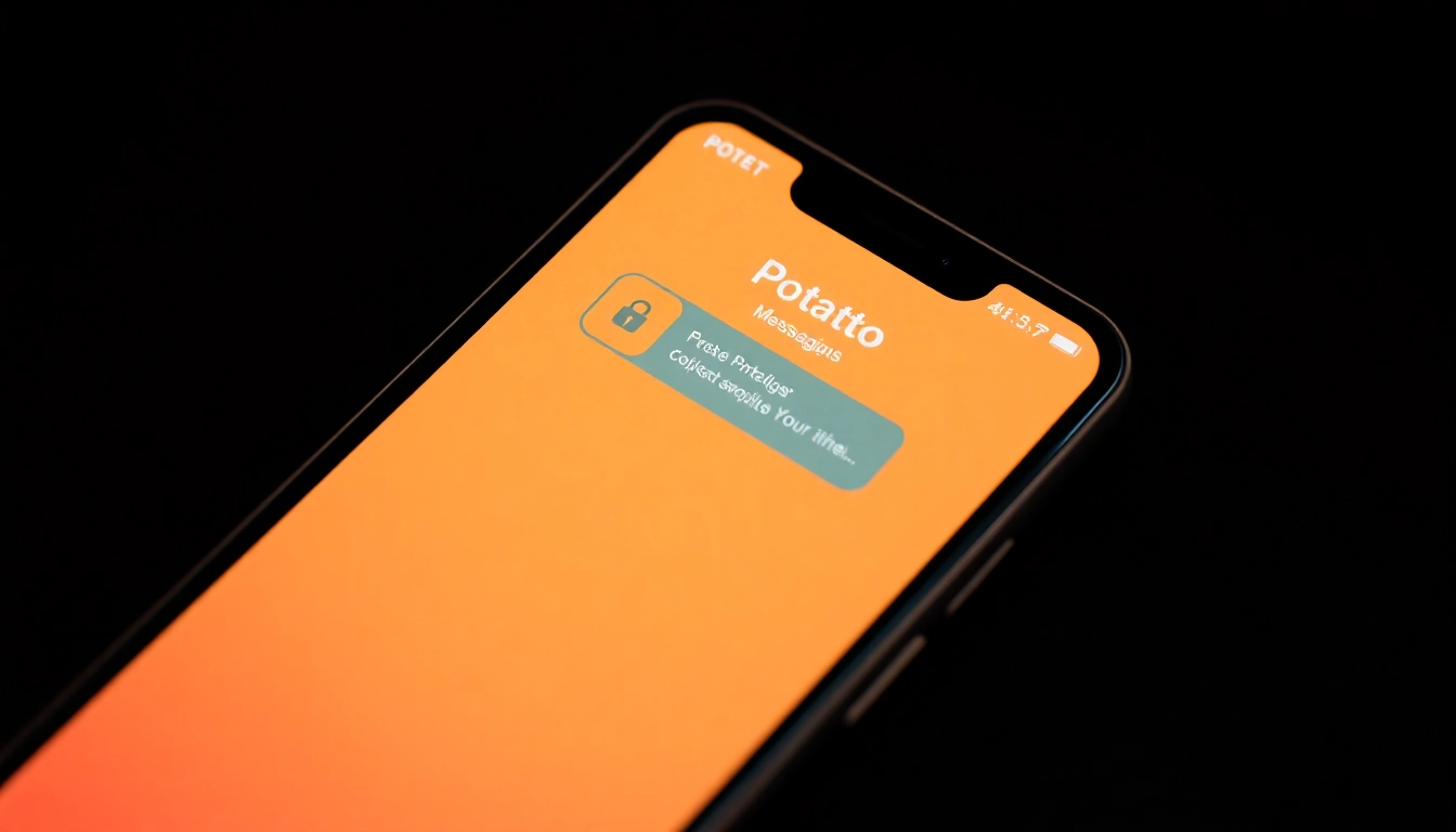 Potato app interface on smartphone emphasizing secure messaging features and user-friendly design.