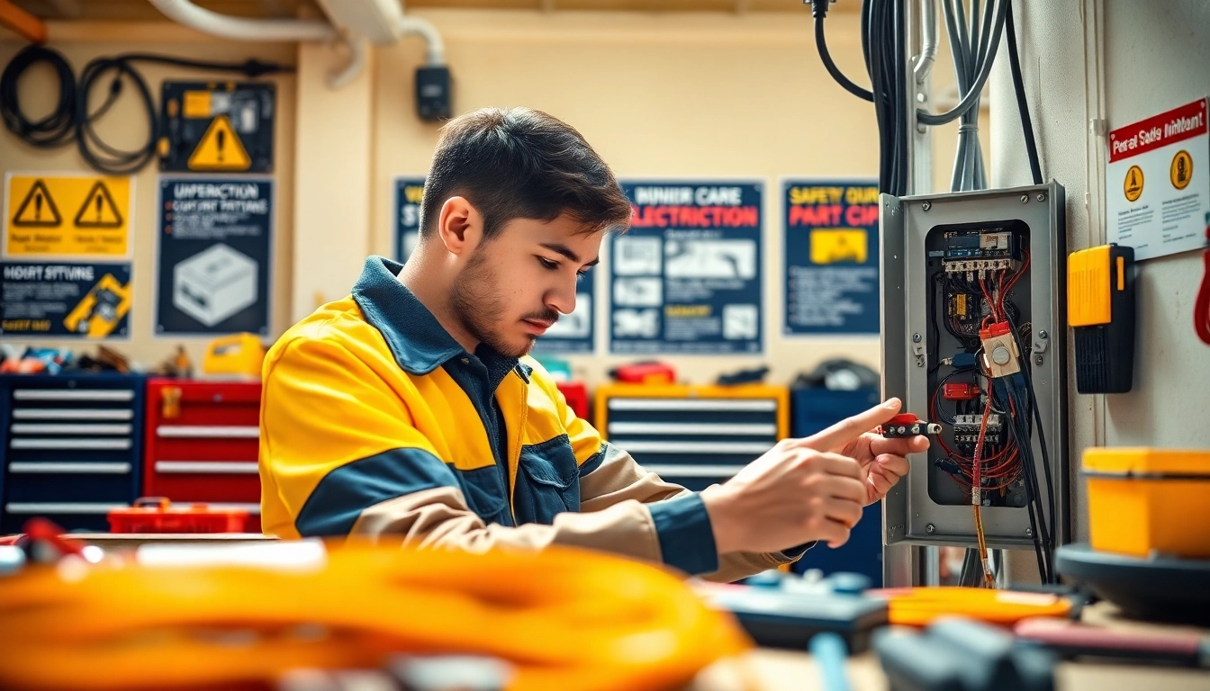 Electrician apprenticeship Hawaii, an apprentice focused on wiring installation in an engaging workshop setting.
