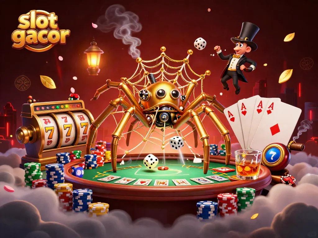 Experience the thrill of slot gacor with vibrant casino elements and dynamic characters in this 3D scene.