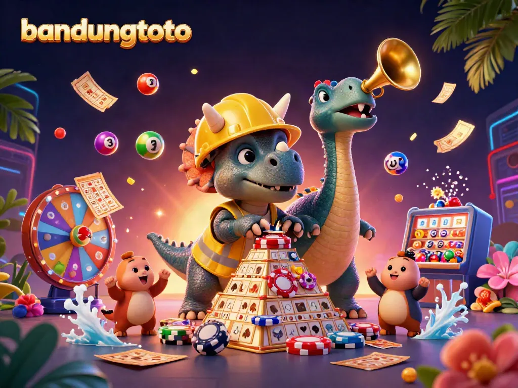 Experience the excitement with bandungtoto as characters celebrate casino winnings amidst vibrant gaming elements.