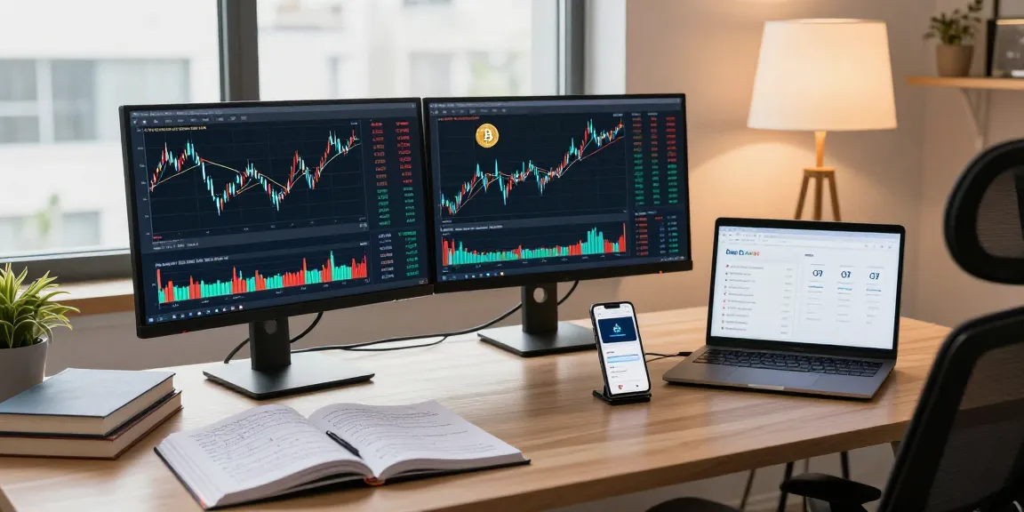 xxc 1000 x 2024 in a high-tech crypto trading office with dual monitors and DeFi dashboard.