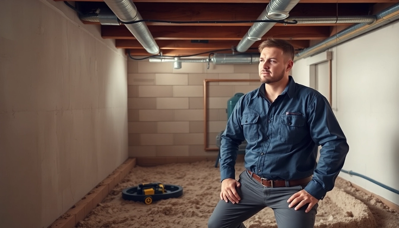 Crawl Space Restoration showcasing a technician assessing a restored area for moisture issues.