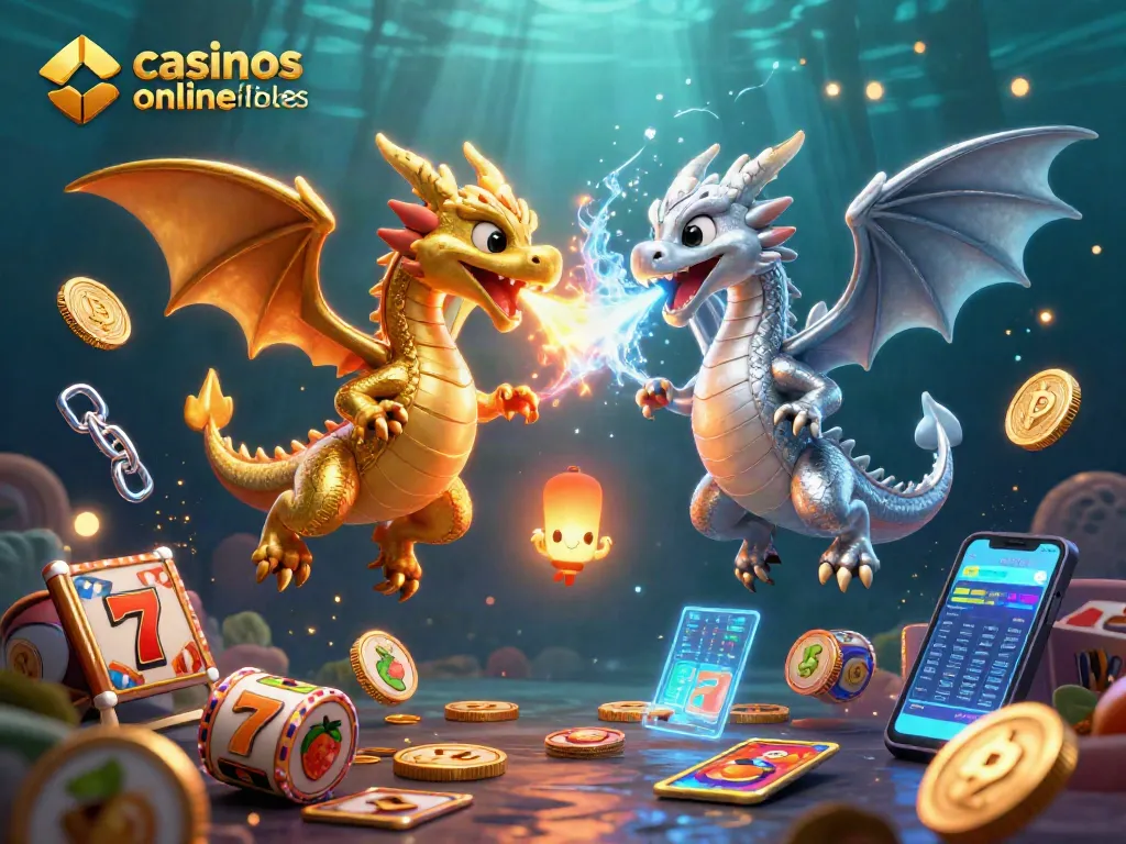 Conoce los casinos online fiables, jugando al tragamonedas con emocionantes símbolos de jackpot, rodeado de criaturas fantásticas.