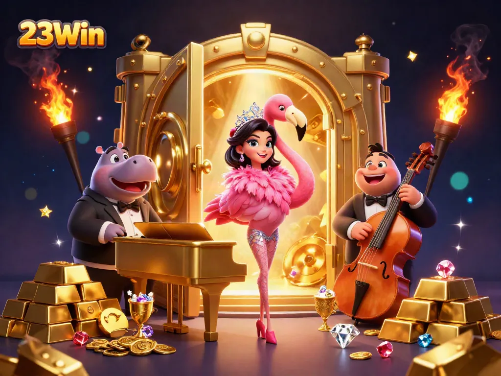 Experience 23Win's thrilling excitement with our vibrant casino scene featuring unique characters.
