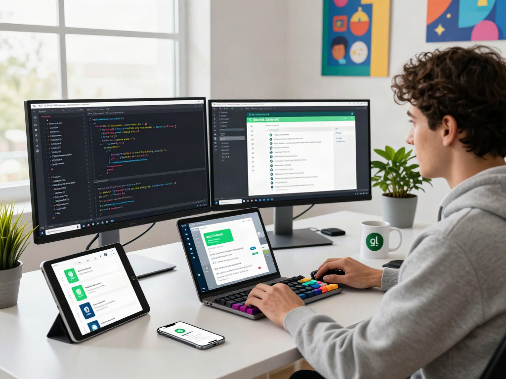 Developer creating innovative features for gb whatsapp in a modern tech workspace.