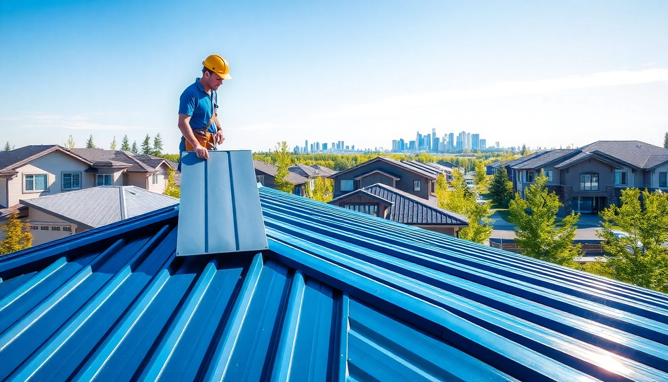Installing metal roofing calgary shows a skilled worker showcasing durability and design.