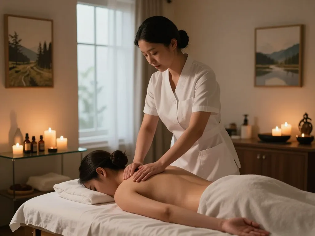 Relaxing 강남마사지 therapy session in a tranquil spa setting with soothing ambiance and professional therapist.