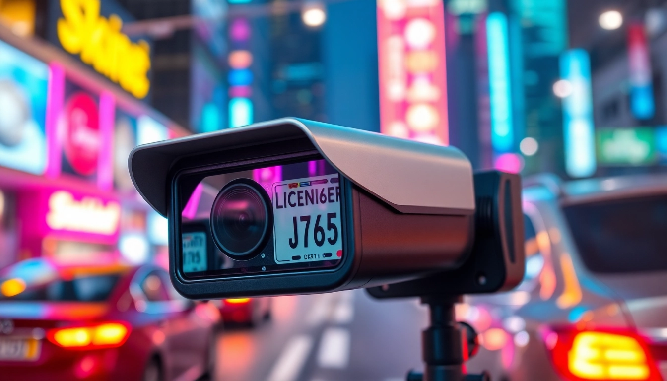Capture of a license plate recognition camera highlighting its advanced features and urban usage.